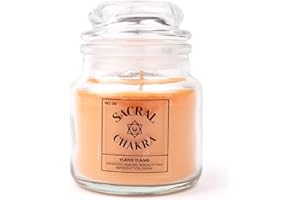 Myga RY1300 Candela Profumata Chakra Sacrale con Cera di Soia al Profumo di Ylang Ylang - Creatività, Guarigione, Riproduzione e Desiderio - Arancione