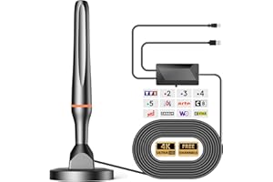 DGUPSP Antenne TV Intérieure Puissante TNT HD, 2025 le plus récent Antenne TV Intérieur avec Amplificateur de Signal à Gain Élevé, Réception Longue Portée à 360° avec Base Magnétique Solide pour,Antennes TNT