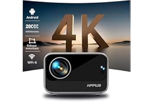 Proyector 4K FHD 1080P Nativo,HIPPUS Proyector WiFi 6 Bluetooth 5.2,20000 Lúmenes,Smart videoproyector Cine en Casa/Exterior para Movil/iOS/Android/HDMI,Corrección Trapezoidal Eléctrica,Blanco