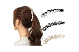 QUUPY Clip per capelli a banana con perle artificiali e strass, 3 pezzi