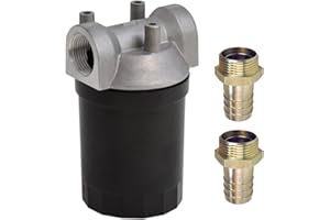 AMUR Fuel Filter, Diesel Filter with Reusable Filter Insert for Diesel Pumps, Biodiesel Fuel Pump, Heating Oil Pumps, Transfer Pumps Plus Brass Hose Nozzle 1 Inch Male Thread