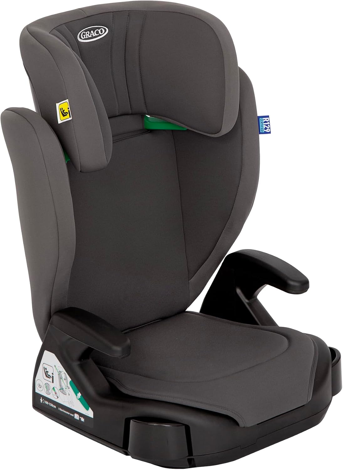 Graco - Junior Maxi i-Size R129 Elevador ligero con respaldo, de 100 a 150 cm de 3,5 a 12 años aprox, color Iron