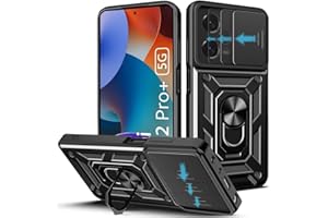 Loyhee Funda para Xiaomi Redmi Note 12 Pro Plus 5G (6.67"), Protección de la Cámara Carcasa con Cubierta de Cámara Deslizante y Soporte de Anill PC Dura y TPU Silicone Anti-Choque Case – Negro