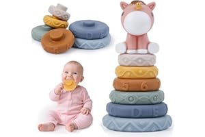 AITSITE 7PCS Unicorn Stacking Rings Baby Toys 0-6 Months, Stacking Toys Squeeze Teething baby Toy, Soft Building stacking Rings Educational Toy Gifts for 0 6 12 18 Months Baby Toddler Boys Girls