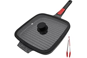 RANX INGST Poêle Grill avec Poignée Amovible, 26 x 24 cm Poêle à Griller avec Couvercle en Aluminium Antiadhésive Compatible Tous feux dont Induction - Noir