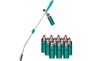 KZ GARDEN - Désherbeur thermique Chalumeau GAZ Allumage Piezo + 12 Cartouches Butane Camping