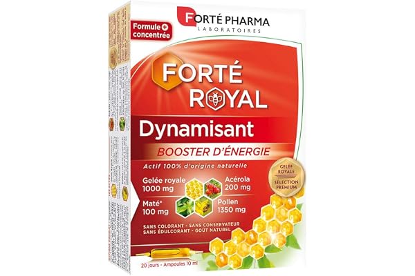 Forté Pharma - Forté Royal Dynamisant | Complément Alimentaire Energie et Immunité - Acérola, Maté, Pollen - Vitamine C naturelle, Anti fatigue, Tonifiant | 20 ampoules, 1/jour