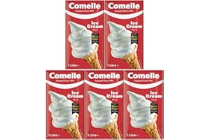 Comelle Ice Cream Mix Vanilla Soft Serve 1L Pack of 5 Instant Ready to Freeze UHT Long Life Dairy Skimmed Milk Sundea Mouse Dessert Shake with Welari Thank You Card | (5pack) (5L)