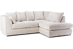 SOFASELECTIONUK LTD Jumbo Cord Scatter Back 4-Seater Right Hand Facing Corner Sofa: Elevate Your Living Room With Comfort and Style (Cream, Right Hand Facing)
