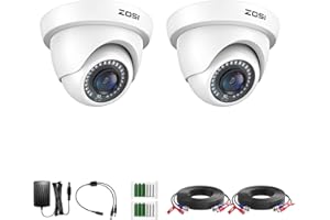 ZOSI 2 Pack 1080P HD TVI Security Camera Outdoor 80ft Night Vision, IP66 Weatherproof, Motion Detection, 2MP CCTV Surveillance Dome Cameras (White)