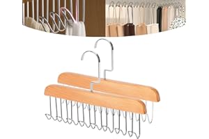 SkyJoy®2 pezzi Appendiabiti per cinture con 8 ganci Appendiabiti in legno con rotazione a 360 gradi per appendere biancheria intima, sciarpe e calzini in modo salvaspazio.Colore del legno