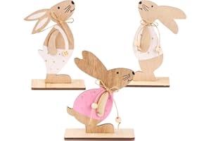 Zaloife Osterdeko Holz Hase, Aufsteller Ostern Hase, 3 Stück Osterhasen Deko, Deko Aufsteller für Ostern, Osterhasen Figuren Holz, Osterdekoration für Draußen Tischdekoration Garten