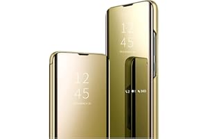 HAOYE Funda para Xiaomi Redmi Note 12 Pro 5G, Mirror Funda Inteligente, PU/PC Flip Cover Case Espejo Enchapado Window View Protectora Carcasa con Soporte Plegable. Oro