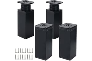 Luabue 4 Pezzi Piedini Regolabili per Mobili Quadrati Gambe per Mobili Altezza Regolabile 10 cm Piedi per Mobili Gambe Letto Gambe Tavolo in Metallo per Armadietto Divano (Nero, 10cm)