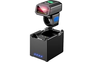 Eyoyo Lettore di codici a barre 2D Bluetooth con dock di ricarica wireless, sinistra e destra, portatile 1D QR, con dita libere e mani libere, compatibile con tablet, iPhone, Android, iOS PC