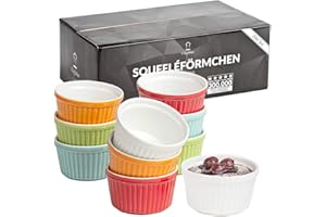 ‎CHEFARONE Chefarone® Soufflé Förmchen Backofenfest 10er Set - Creme Brulee Schälchen Keramik zum Backen und Anrichten - Mini Auflaufformen 200 ml - 10er Set Multicolor (9x7.5x5CM)