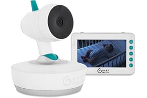 Babymoov Babyphone Caméra YOO Moov Motorisé, Caméra à 360°, Grand Ecran 4,3'' (11cm), Portée 300m, Mode VOX, 720p, Talkie-Walkie, Veilleuse Multicolore et Berceuses