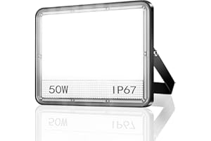 YIQIBRO Projecteur LED Exterieur 50W, 2 en 1 IP67 Imperméable Spot LED Extérieur, 5000LM 6500K Blanc Froid Eclairage de Sécurité, Luminaire Pour Patio, Terrasse, Jardin, Garage, Usine