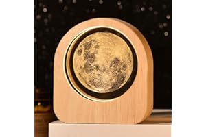 kiimiipa Lampka nocna 3D kryształowa kula, USB lampa księżycowa planety układ słoneczny lampka nocna, scena nocna astronomia 3D Solar System LED Crystal Ball lampa drewniana Moon Ball lampa do