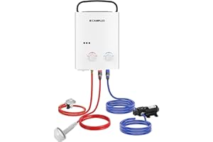 CAMPLUX AY132P43 5L Portable Gas Water Heater with 4.3L Water Pump 12V,Tankless LP Gas Boiler with Folding Handle,Use for Outdoor Camping Shower RV Trip Washing Horse