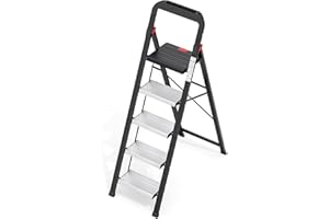Urackify Escabeau 5 Marches Aluminium avec Plateau pour Outils, Marche Pied Pliable Antidérapante, Escabeau Pliable Cap.150 kg pour Adultes, Petit escabeau Légerpour la Maison, la Cuisine, Le Garage