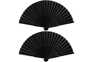 KARJIAJA 2 Stück Faltbare Fächer, Fecher Sommer Hochzeit Chinesische Fächer Folding Hand Fan Handfächer Schwarz Taschenfächer Faltfächer Klappfächer Stofffacher für Geburttag, Party, Wedding, Wand Deko