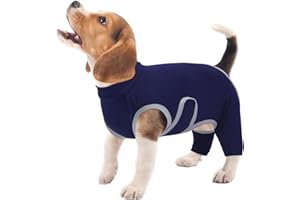 Kuoser Hundebody Nach OP für Hinterbeine Rückenoperation, M OP-Schutzanzug für Rüde Hündin, Verstellbarer Klettverschluss, Alternative Halskrause, Blau