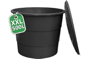 Ondis24 Barril de plástico XXL 500 l con tapa, depósito de agua para jardín, robusto y resistente a UV, indicador de nivel