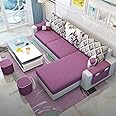 Sleepify Pinkway 4 Seater Fabric RHS L Shape Sofa Set -(Pink-Light Grey)