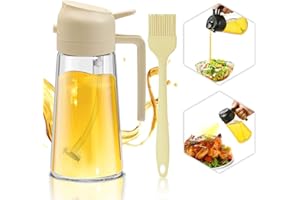 Nenkarn Oil Spray Bottle, 2 in 1 Oil Dispenser and Sprayer, Oil Dispenser Bottle for Kitchen, 470ml/16.5oz Olive Oil Dispenser Bottle with Silicone Brush for Air Fryer, Salad, Frying, BBQ (White)