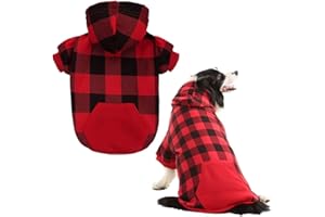 KOOLTAIL Plaid Dog Hoodie Pet Jumper with Hat and Pocket for Small Medium Large Size Dogs, Fleece Dog Hooded Sweatshirt Clothes, Soft Winter Warm Dog Cold Weather Coat for Puppy Cats, Red XXL