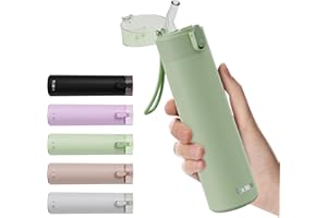 Exllena Small Water Bottle 270ml with Straw – Small Flask with One-Hand Open Design, Leak-Proof Locking Lid, 4-6 Hours Hot/Cold Retention and Portable for Coffee, Milk, or Any Beverage(Mint)