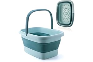 OURSOUION Foot Bath Basin with Massage Acupoint,Collapsible Plastic Pedicure Bowl with Handles,Foot Spa Bath 15L/4 Gallons Foot Soak Bowl and Mop Cleaning Bucket(Green)