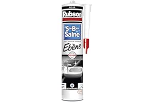 Rubson Mastic Salle de bain Saine Couleur "Ebène" Noir, Joint silicone multi-matériaux renforcé en antifongiques, mastic sanitaire coloré, souple & étanche, 280 ml