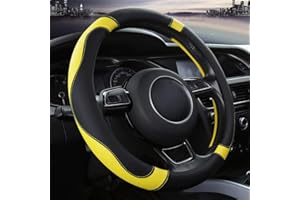 OFZVEO Cubierta del Volante Fundas para Volante de Cuero del Microfibra Universal 37-38cm / 15" Antideslizante Transpirable Durable (Amarillo)