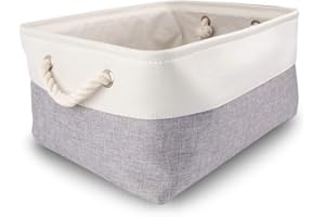 Mangata aufbewahrungskorb Stoff, aufbewahrungsbox groß Schrank, Korb aufbewahrung Stoff mit Seil für Spielzeug, kleiderschrank, Regale, Kleidung (Faltbare, Grau Weiß)