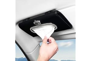 eing Fashion Crown Crystal Car Tissue Box Sun Visor Leather Auto Napkin Tissue Hanging Bag Holder For Car Accessories,Black