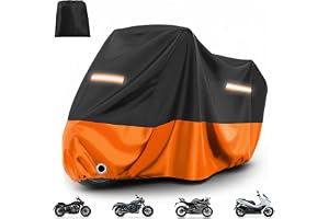 Favoto Funda para Moto y Scooter - Cubierta Impermeable y Anti-UV con Orificio para Candado, Lona de Protección Exterior e Interior, Negro y Naranja, 245x105x125cm
