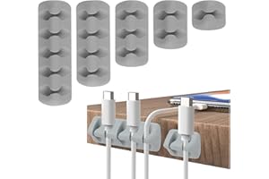 HUGWAIT 5 Piezas Organizador de Cables Escritorio, Sujeta Cables Mesa Autoadhesivo Fuerte, Clip Soporte de Cable para TV PC Laptop Cargador, Carga USB, Ratón, Hogar Oficina