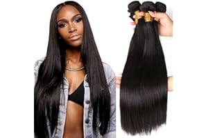MUABY Straight Human Hair Bundles Brazilian Virgin Hair Bundles for Women Cabello Natural Humano Cabello Humano Ondulado Color Negro Nnatural 3 Bundles total 300g 22 22 22 pulgadas