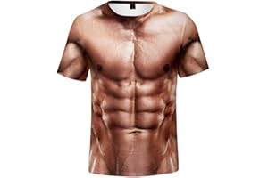 BLOMDE Camiseta Camiseta 3D para Hombre, Camiseta De Tatuaje Muscular con Simulación De Culturismo, Camiseta Informal con Piel Desnuda, Pecho, Músculo, Divertido, Manga Corta