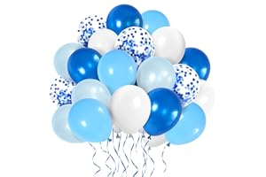 OHugs Blue Balloons Pack of 50 Pcs 12 Inches Party Balloons, Blue, Pearl Blue, Pastel Blue, White and Blue Confetti Balloons for Birthday, Wedding, Graduation, Bridal and Baby Shower Decorations