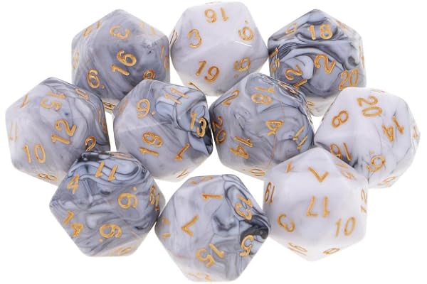 Sharplace 10pcs Dés Chiffres 20 Faces Dice D20 Accessoires pour Jeux de Rôle Bar Club - Blanc Gris