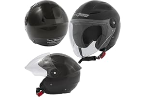 A-Pro Moto Casco Jet City ECE 22 Certificato Scooter Visiera Lunga Nero XS