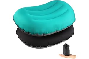 SWAWIS Lot de 2 Oreiller Camping Coussin de Plage Oreiller Gonflable Coussin Gonflable Plage Compact Confortable Ultraléger Oreiller de Voyage Gonflable pour Randonnée Camping, Bleu-Vert+Noir