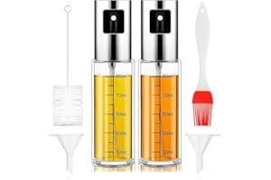 Layba Lot de 2 pulvérisateurs d'huile d'olive en verre avec brosse, 100 ml, vaporisateur d'huile pour friteuse à air chaud, vaporisateur de brume pour huile d'olive, vinaigre, spray de cuisine,