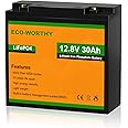 ECO-WORTHY 12V 30AH LiFePO4 Battery, Rechargeable Lithium Ion Phosphate 4000+ Deep Cycle Battery for Trolling Motor, Golf Gart, Kids Scooters, Power Wheelchairs