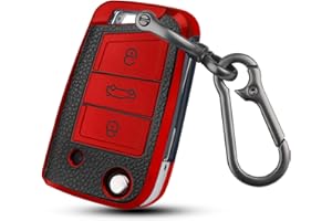 QBUC Dermatoglyph Schlüsselhülle Passend für Volkswagen, Drei-Knopf-Autoschlüsselkasten, Auto Kratzfestes Schlüsseletui, Passend für Schlüsseletuis von Volkswagen Polo, Skoda, Tiguan (D-Rot)