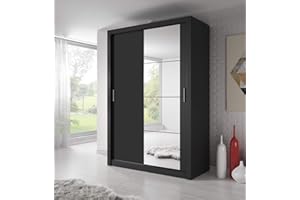 ARTI MOEBEL24_PL Schwebetürenschrank Kleiderschrank AR-04 ARTI Garderobenschrank mit Spiegel Schiebetürenschrank (Schwarz Matt)