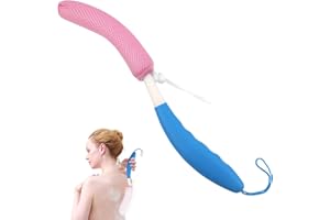KkaFFe Back Scrubber for Shower，Mesh Sponge Shower Brush with Long Handle for Use in Back Shower,Bath Brush for Exfoliating Body Scrubber(Blue-Pink)